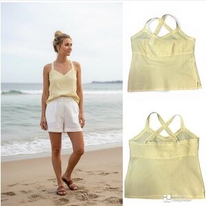 Cut Loose Linen Light Yellow Crisscross Back Tank Top